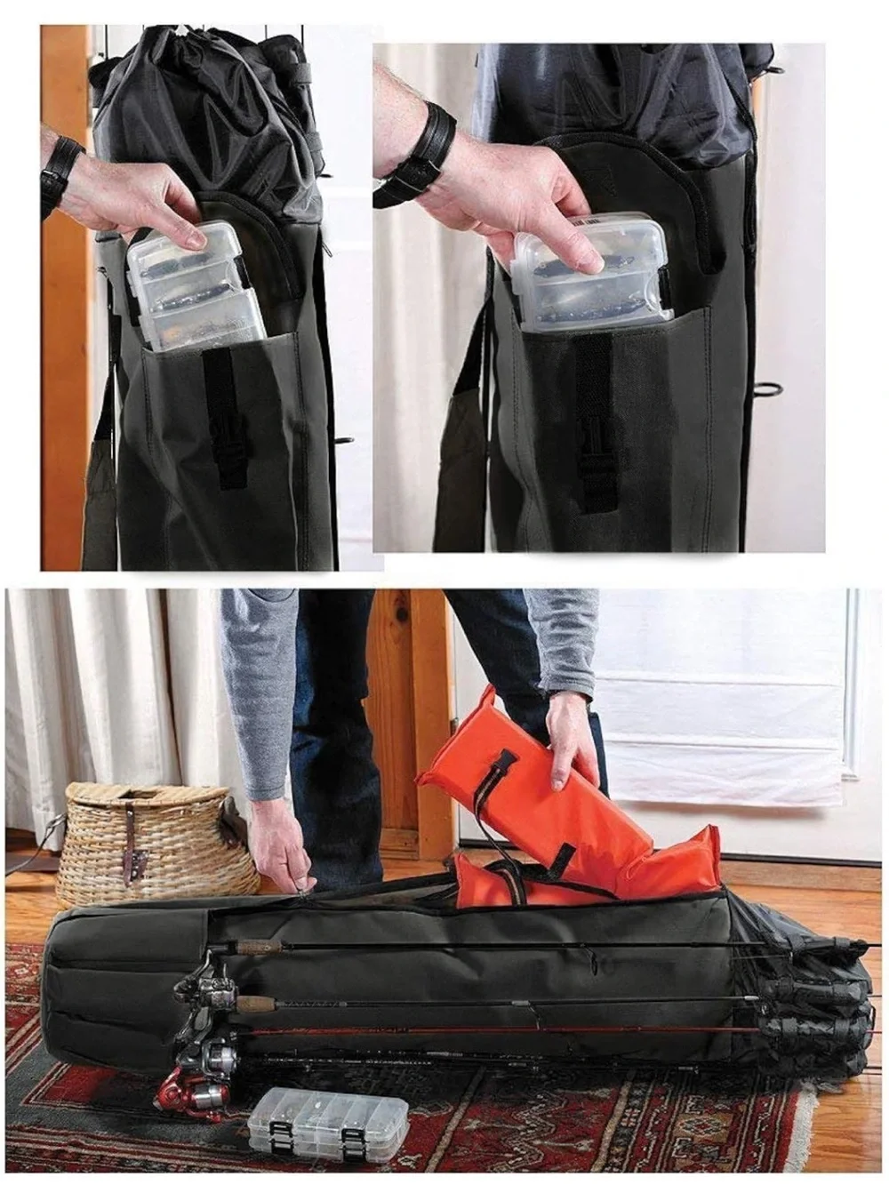 NEW Allnice Canvas Fishing Rod & Reel Organizer Bag Travel Carry Case Bag